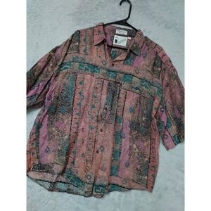 Vintage Goouch Shirt Mens XL Abstract Geometric Rayon Short Sleeve Pink Purple